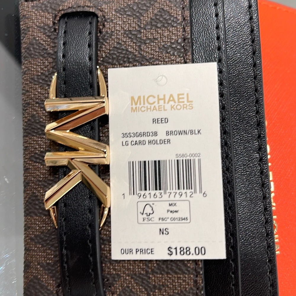 MICHAEL KORS Reed Large Card Holder Case Wallet 
Brown /Black MK Signature NWT - Picture 6 of 16
